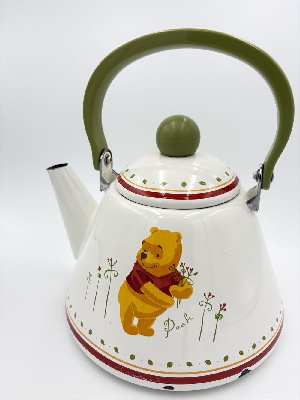 Vintage Simply Pooh “Winnie the Pooh” Ceramic Teapot Kettle - White, Red & Olive